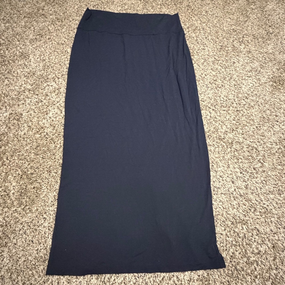 Eileen Fisher Navy Blue Rayon Lycra Stretch Jersey Maxi Skirt Womens Large L